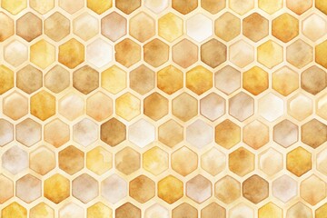Wall Mural - delicate watercolor honeycomb pattern on transparent background, featuring soft, blended hues of gol