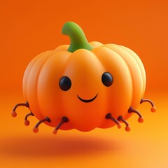 Canvas Print - Cute Cartoon Pumpkin with Spider Legs