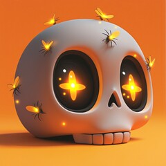 Canvas Print - Glowing Skull with Fireflies