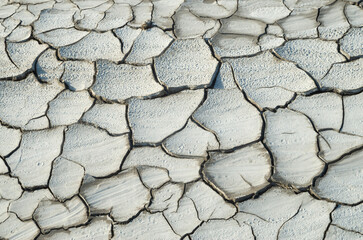 Gray cracked dry muddy ground closeup