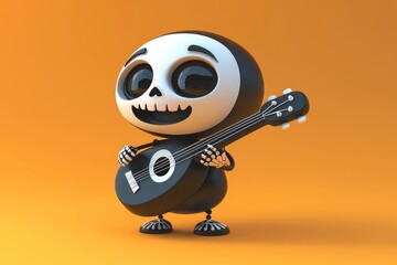 Poster - Cute Cartoon Skeleton Playing Guitar