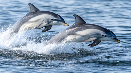 Poster - Joyful dolphins dance through the sparkling, azure ocean
