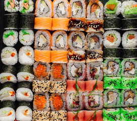 Sushi set displayed showing variety of japanese food