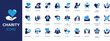 © MDRUHULAMIN - Charity and donation flat icons set. Donated, unity, caring, community, assistance, support, donor, help, volunteer, icons and more signs. Flat icon collection.