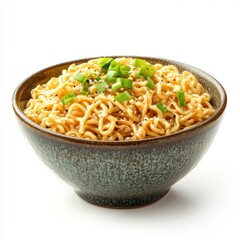 Wall Mural - ceramic bowl full of instant noodles garnished with spring onions