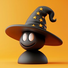 Wall Mural - Smiling Witch Character with a Black Hat and Yellow Stars