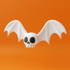 Canvas Print - Cute Cartoon Bat with Wings on Orange Background