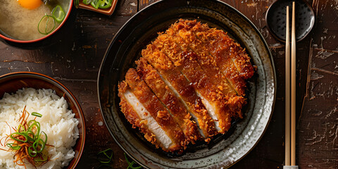 Crispy Tonkatsu Pork Cutlet with Rice and Soup