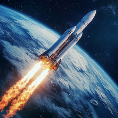 Wall Mural - heavy reusable rockets launching into space, featuring stage separation. the reusable rocket stages 