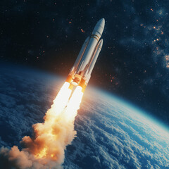 Wall Mural - heavy reusable rockets launching into space, featuring stage separation. the reusable rocket stages 