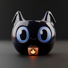 Wall Mural - Cute Black Cat with Pumpkin Lantern