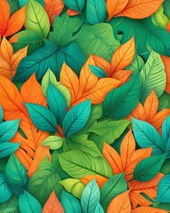 Poster - Vibrant leaves pattern with gradient from green to orange