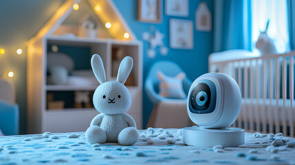 Baby Monitor and Stuffed Bunny in Nursery