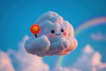 Canvas Print - Happy Cloud with Rainbow and Flower