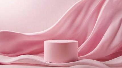 Wall Mural - a pink fabric podium takes center stage in a minimalistic display, surrounded by softly flowing mate