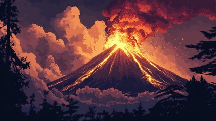 Create a dramatic image of Mount Fuji erupting, with ash and lava spewing from the peak.