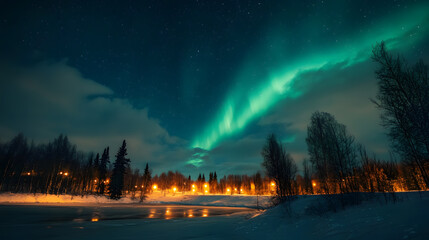 Wall Mural - the northern lights at the night sky with vibrant hues of green, purple glowing