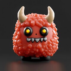 Poster - Cute Red Monster with Horns and Big Eyes