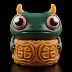 Poster - Cute Green Monster Holding a Mooncake