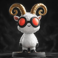 Canvas Print - Cute White Fluffy Ram with Red Goggles