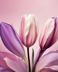 Wall Mural - Abstract tulip petals with pale pink to soft purple gradient