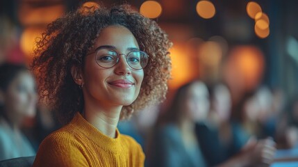 Young African American woman smiling and looking at the camera in a cafe