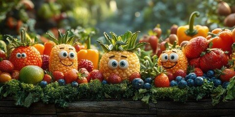 The engaging cityscape where lively fruits with faces turn mundane surroundings into delightful and whimsical adventures