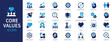 © MDRUHULAMIN - Core values icons set. Performance, passion, love, motivation, empathy, mission, goal, accountability more flat icon.