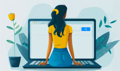 Woman Typing on Laptop Keyboard for SEO, Search Engine Optimization, Internet Browsing, Web Page Data Search Technology