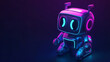 © Hikmet - Adorable neon cartoon robot. AI content creator. Chatbot technology, isometric. Tech and engineering. AI chatbot utilizing artificial intelligence and neural networks. Online training banner.