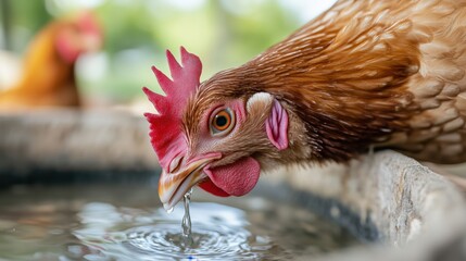 Eco farm life: chicken drinking water for rustic home decor and animal welfare insights