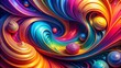 © Four888 - Vibrant colourful abstract 3D digital background featuring swirling shapes and futuristic elements, ideal for modern interior design, textile, poster, and wallpaper applications.