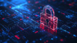 © Hikmet - Cybersecurity. Digital lock icon, cybersecurity tech network data protection, virtual dashboard. Online internet authorized access against cyber threats, privacy business data concept.