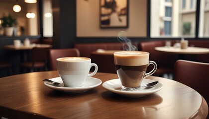 A freshly brewed cup of coffee on a vintage-style table, exuding warmth and charm, perfect for coffee enthusiasts