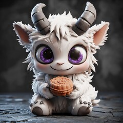 Poster - Adorable Furry Creature with Big Eyes Holding a Mooncake