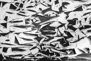 The texture of peeling old white paint on a black background. Cracked paint background. black and white to overlay on your photos.