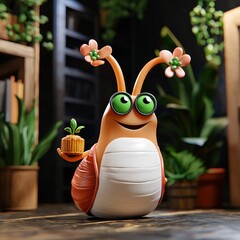 Sticker - Friendly Cartoon Snail Holding a Plant