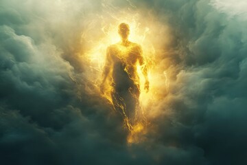 Wall Mural - A man is standing in the sky with a yellow aura