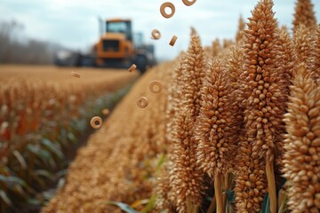 Poster - A close-up of a biofuel crop being harvested, with machinery visible in the background