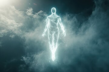 Wall Mural - a person is floating in the sky with a glowing body