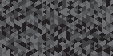 Wall Mural - Triangle shape retro wall grid pattern geometric ornament tile vector square element. Abstract geometric black and gray background seamless mosaic and low polygon triangle texture wallpaper. 