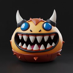 Sticker - Cute Cartoon Monster with Big Smile and Spikes