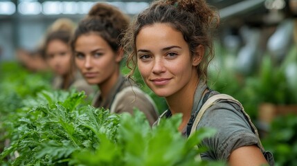 Female Greenhouse Workers Looking at Camera