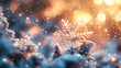 © GT MASTER - Christmas background. Magic glowing snowflakes in winter nature landscape. Beautiful winter scene with bokeh. Winter fairytale. Illuminated lights