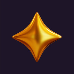 Wall Mural - 3d holographic star with a reflective sheen. golden metallic design element with a retro futuristic 