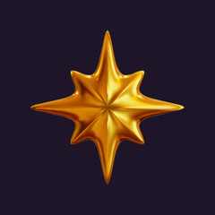 Wall Mural - 3d holographic star with a reflective sheen. golden metallic design element with a retro futuristic 