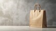 © P.G - Minimalistic shopping paper bag with handles, placed against a simple background, with texture highlighted. No logo, no people.