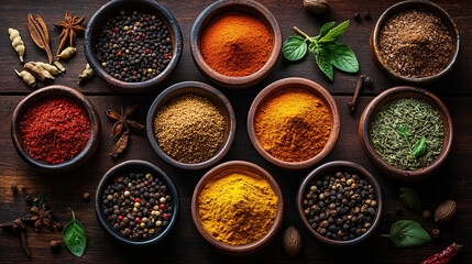 a colorful array of spices and herbs. colorful spices, nuts, seeds, dried fruits, and herbal flowers