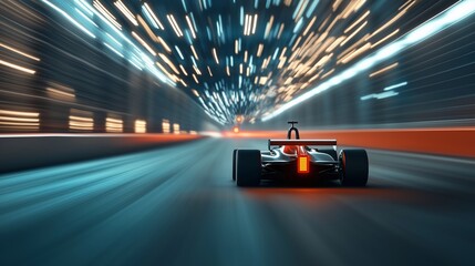 Blur of Glory: Formula One Race Car Speeds Through City at Night 