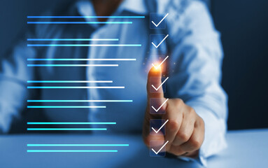 Fototapete - Business productivity checklist and filling survey form online.Fast checklist and clipboard task management.	